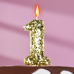 Изображение Свеча в торт «Блестки», цифра "1", золото, 6,5 см